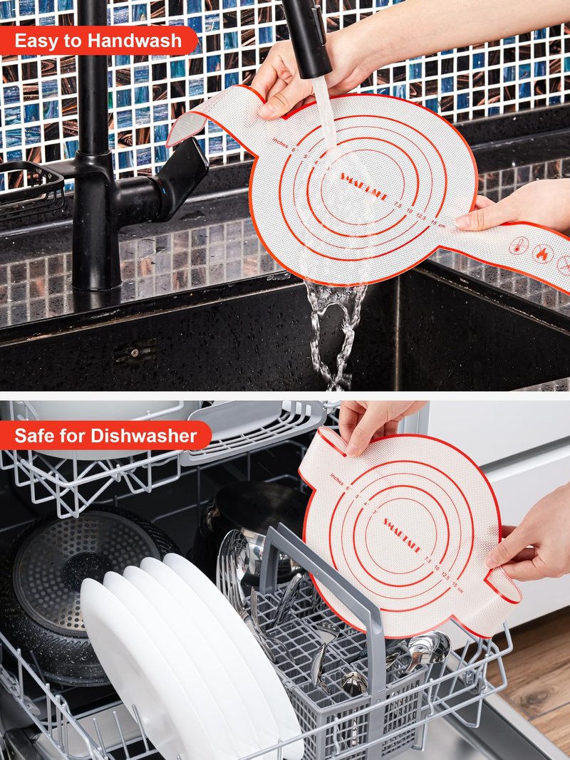 SMARTAKE 2-Pack Silicone Bread Sling for Dutch Oven, Reusable Bread Baking Mats with Long Handles, Include Spatula, Non-Stick Bread Baking Sheet Liners for Transferable Dough Pastry (Red & Black)