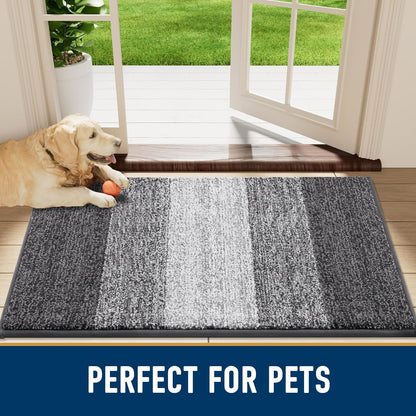 Smiry Dog Door Mat - Absorbent Indoor/Outdoor Mat for Muddy Paws | Non-Slip, Low-Profile Design (30x20 Inches, Grey Striped)