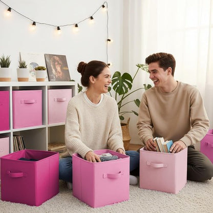 Granny Says 11-Inch Cube Storage Bins - Fabric Collapsible Organizer with Handle | Pink Gradient, 8-Pack