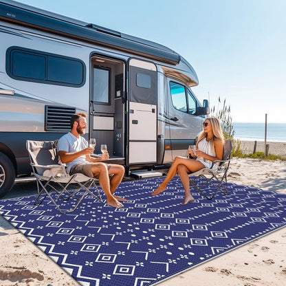 StepRite 8’ x 10’ Reversible Outdoor Rug, Waterproof Plastic Straw Rug, Patio Rug, Large Modern Area Rug Carpet, Indoor Outdoor Rugs for Camping, Porch, Deck, Balcony, Backyard, RV, Picnic(Blue)