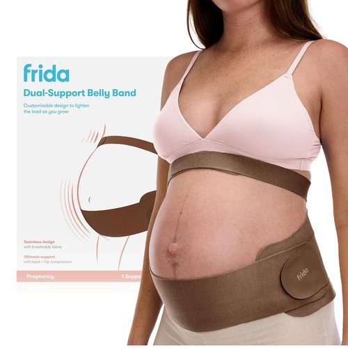Frida Mom Pregnancy Belly Band - Ultimate Support for Back, Hip & Pelvic | Adjustable, Lightweight, Cocoa S/M