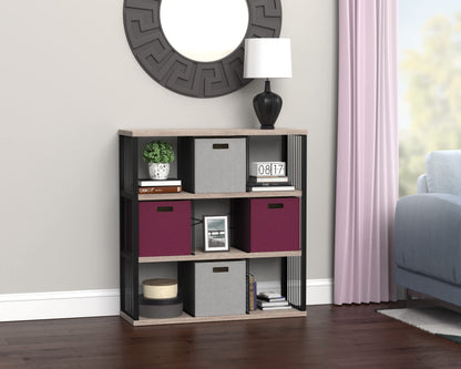 ClosetMaid 9-Cube Storage Organizer Bookshelf, Storage Shelf, Metal Frame, Wood Shelves, Easy Assembly, Black/Weathered Gray