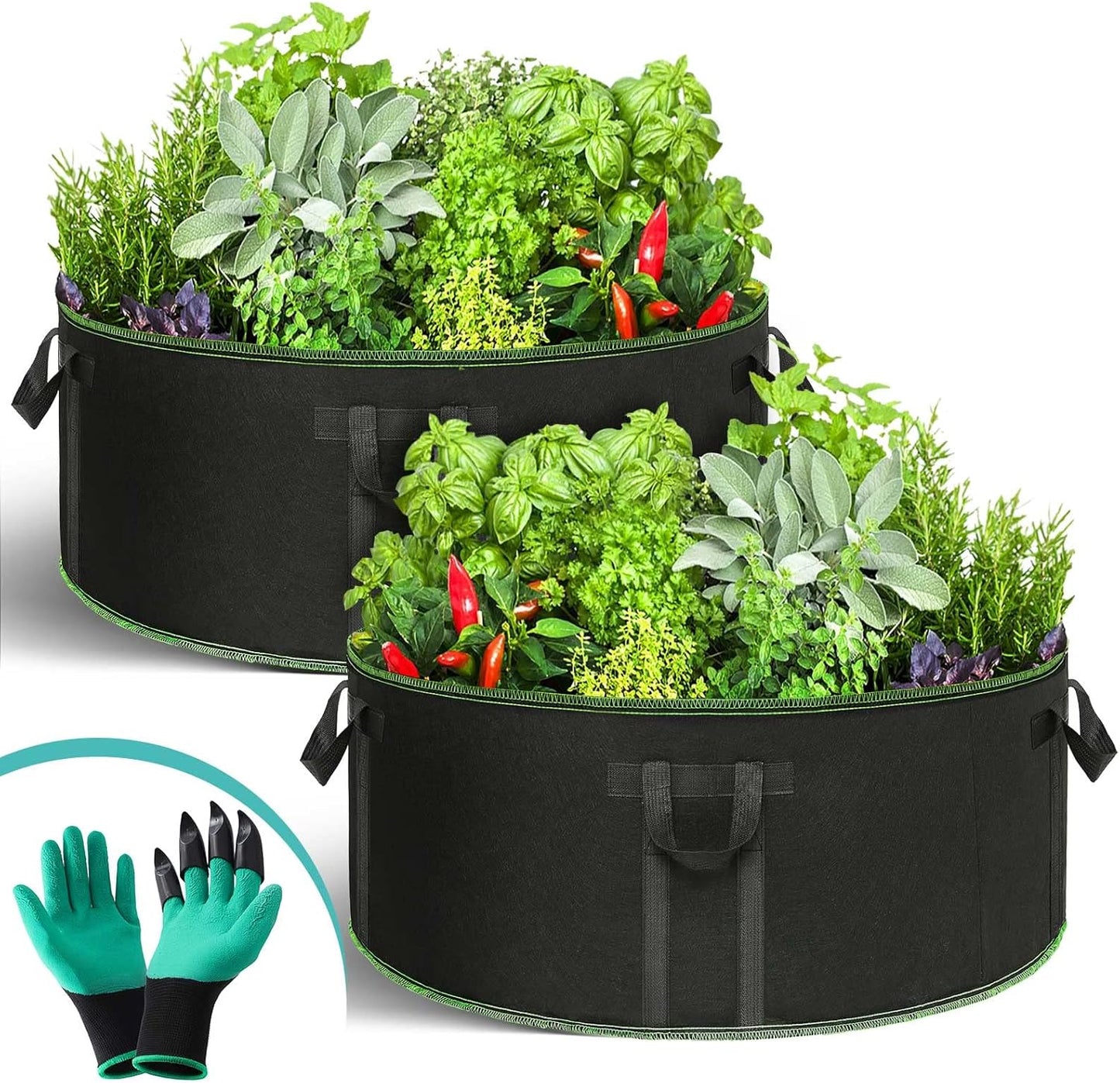Skiennix 50 Gallon Grow Bags - Heavy Duty, Weatherproof, Extra Large with Reinforced Handles