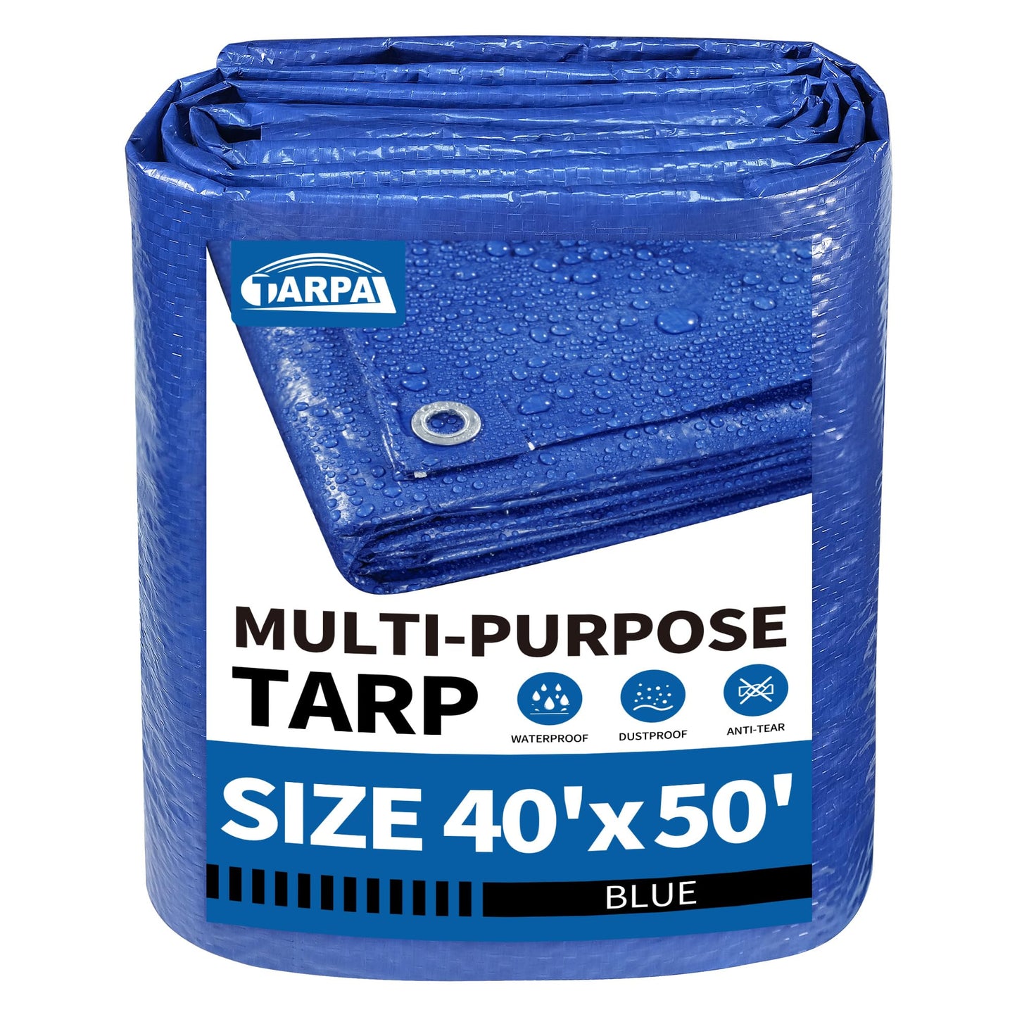 TARPAL 40x50 Feet Blue Tarp Waterproof 5mil Extra Large tarp Multipurpose Protective Cover All Purpose Poly Tarps for Firewood,Camping,Tent,Outdoor Furniture