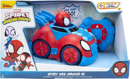 Jazwares Marvel Spidey and His Amazing Friends Web Crawler RC - Remote-Controlled Vehicle - Features Built-in Super Hero with 4 Controller Functions Blue &amp Red