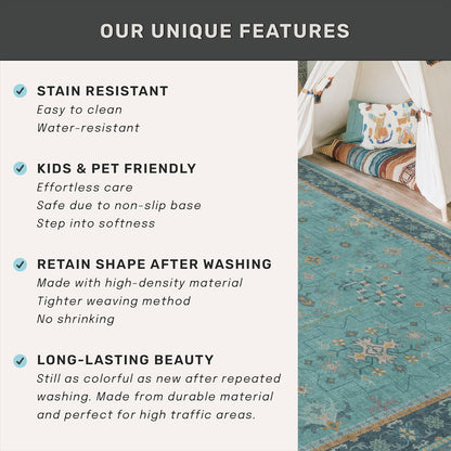 Skiennix 2x3 Washable Teal Rug - Waterproof, Non-Slip, Stain & Fade Resistant for Entryway & Kitchen