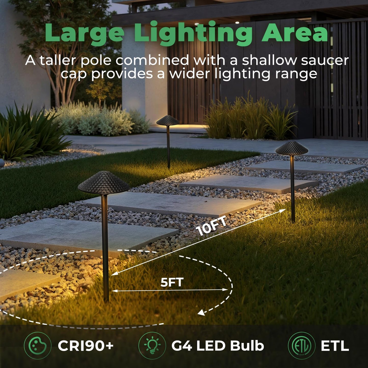 Gardencoin Low Voltage Pathway Lights (6.69'' Shade, 21.54'' Tall) 12V Outdoor LED Landscape Pathway Lighting Aluminum Vintage Hammered Path Lights with 4W 2700K Replaceable Bulb, 4 Pack