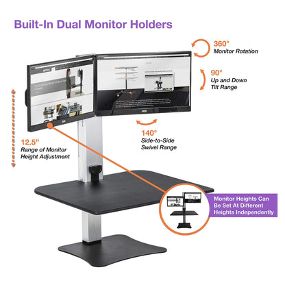 Victor Dual Monitor Electric Standing Desk Workstation, Height Adjustable Sit-Stand Converter with Dual Monitor Support, 28″ x 23″ Work Surface (DC450)