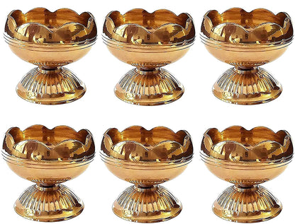 CRAFTSMAN Brass Tomato Nanda Diya - Pack of 4, Golden Traditional Oil Lamp for Pooja, Aarti & Home Decoration