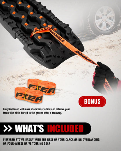 FIERYRED Large Off Road Traction Boards, Pair 44.88" L x 12" W Recovery Track Tire Traction Mat for Sand Mud Snow Vehicle Truck Jeep SUV, Traction Tracks, Black with Orange, GEN3