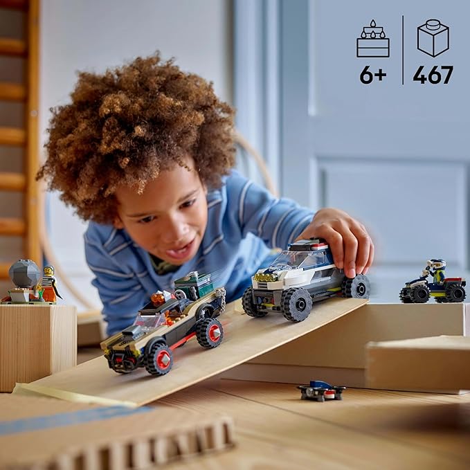 Lego tbd-60449 New title: LEGO City Off-Road Police Chase Action Set – Police SUV Crook Pickup Quad Bike &amp Drone | Kids Construction Toy - 60449