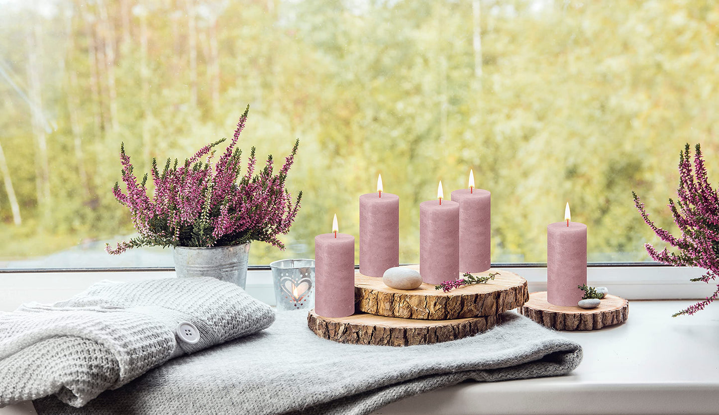 BOLSIUS 4 Pack Ash Rose Rustic Pillar Candles - 2.75 X 5 Inches - Premium European Quality - Includes Natural Plant-Based Wax - Unscented Dripless Smokeless 60 Hour Party Décor and Wedding Candles