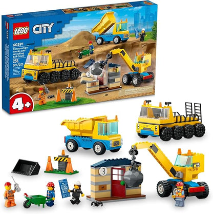 LEGO City Construction Trucks and Wrecking Ball Crane 60391 Building Toy Set for Toddler Kids Ages 4+ Includes 3 Construction Vehicles an Abandoned House and 3 Minifigures for Pretend Play