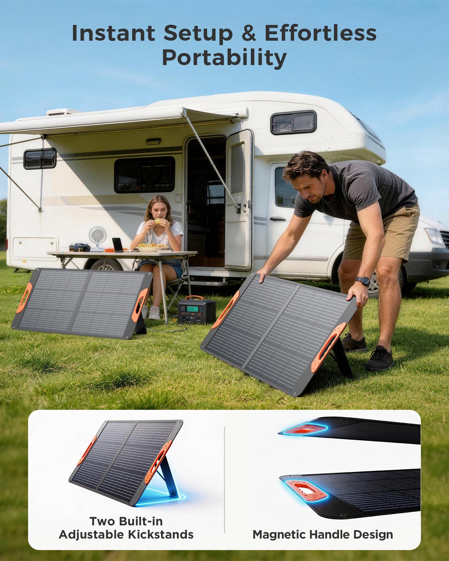 ZOUPW 100W Portable Solar Panel with 5-in-1 Cable,23.5% Efficiency Mono Foldable Solar Charger for Jackery 300/Ecoflow River/Anker/Bluetti,IP67 Waterproof for Camping RV Off-Grid Emergency Power