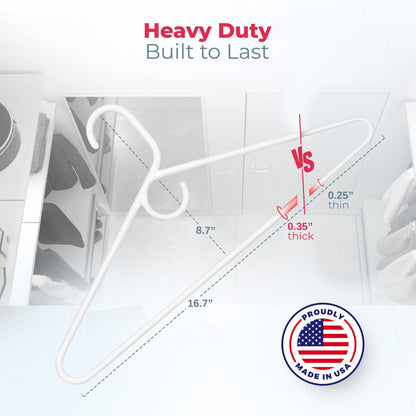 Made in USA Heavy Duty Clothes Hangers Bulk - 20, 30, 50, 100 Pack Available - Strong Plastic Hangers for Jackets, Coats, Closet and Clothing (18pk White)