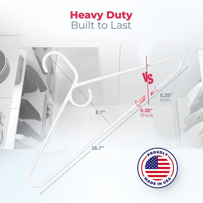 Neaties Heavy Duty Clothes Hangers 36 Pack – Made in The USA – 8lb Capacity Plastic Hangers for Adult Clothing – Durable for Pants, Coats, Jackets, or Jeans – White