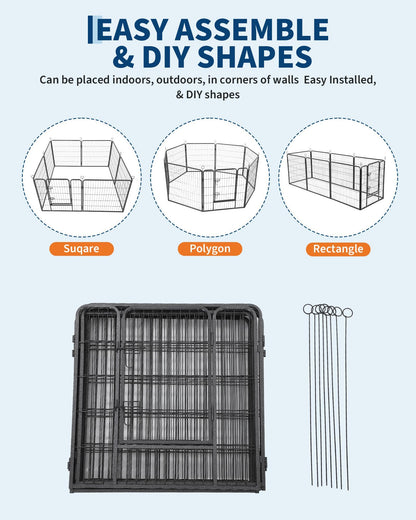 40 Inch 8 Panels Dog Playpen, Heavy Duty Metal Pet Exercise Pen with Secure Gate, Foldable Portable Dog Fence, Anti-Rust Metal Puppy Playpen for Large Small Dogs, Outdoor Yard RV Camping & Indoor Use