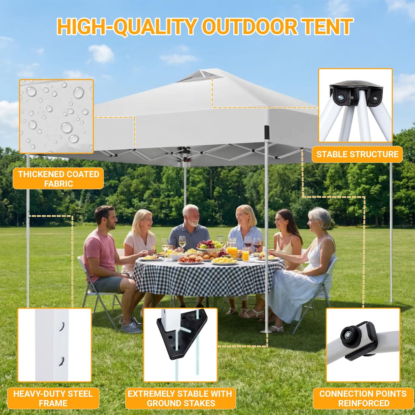 10x10ft Pop Up Canopy, Heavy Duty Beach Tent with Waterproof Silver Coated Top, 3 Heights & 4 Sandbags, Sun Shade with Rolling Bag, Outdoor Tent for Events, Parties, Camping - Silver White