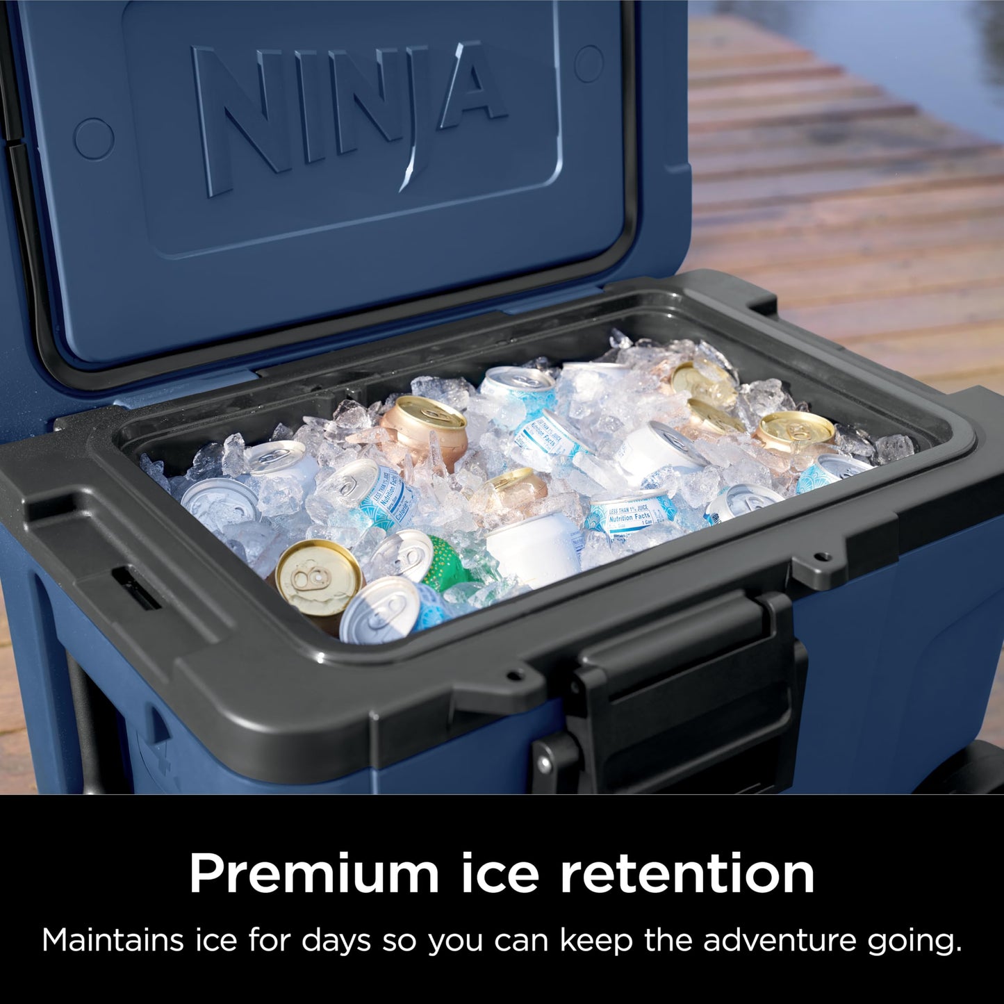 Ninja | Cooler | FrostVault 45QT Cooler with Wheels | Insulated with Temp Dry Storage Drawer | Keeps Ice Cold for Days | for the Beach, Camping, Picnics & More | Lakeshore Blue | FB245BL