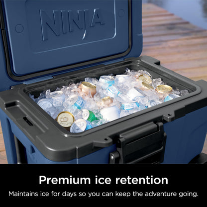Ninja | Cooler | FrostVault 45QT Cooler with Wheels | Insulated with Temp Dry Storage Drawer | Keeps Ice Cold for Days | for the Beach, Camping, Picnics & More | Lakeshore Blue | FB245BL