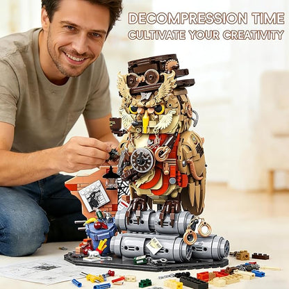 Private Detective Owl Building Blocks Set Steampunk Detective Owl Building Set Retro Mechanical Animal Construction Kit Creative Gift for Adults Teens 1286 PCS
