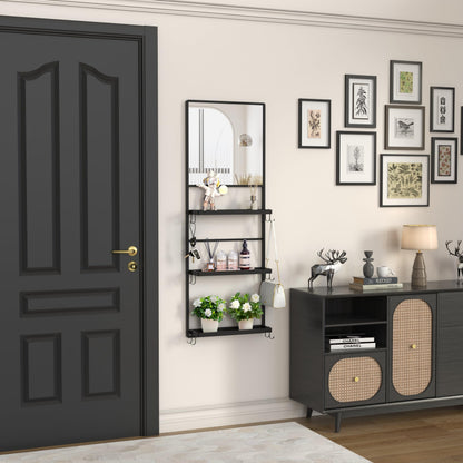 WONSTART 45" X 16" Black Wall Mirror with Shelf and Hooks, Rectangle Mirror for Wall, 3 Trays and 12 Removable Hooks,for Living Room, Hallway, Bedroom (Black-Square)
