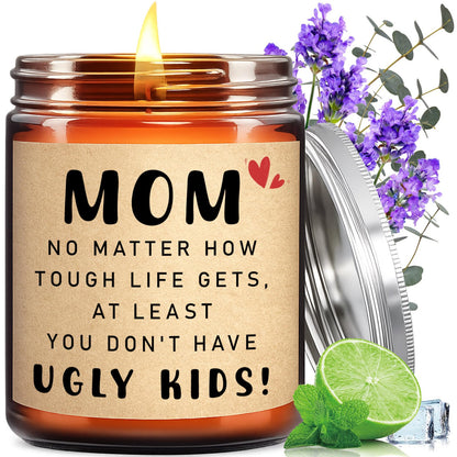 KOTKAS Lavender Candle Gifts for Mom Birthday - Funny Mothers Day Candles for Mom from Son Daughter - Eucalyptus Lavender Scented Soy Candles Non Toxic for Home - at Least You Dont Have Ugly Children