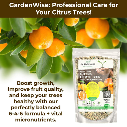 GARDENWISE Professional Citrus Fertilizer + Vital Micronutrients; Perfect Balanced NPK for All Citrus; for Indoor and Outdoor Plants; Orange, Lime, Avocado and Lemon Tree Fertilizer (1/2 Quart)