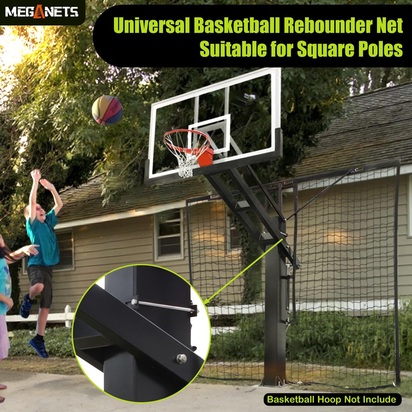 MegaNets Heavy Duty Basketball Return Net 12FT X 10FT, UV-Resistant Yard Guard Backstop Net Basketball Return & Defensive Net System, Ball Net Catcher Suit for Square Poles