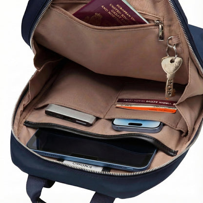 KNOMO Mini Beauchamp 10 Inch Backpack for Women - Small Ultra-Lightweight Daypack with RFID Protection - Water-Resistant Nylon Commuter Purse for Tablets and E-reader, Navy