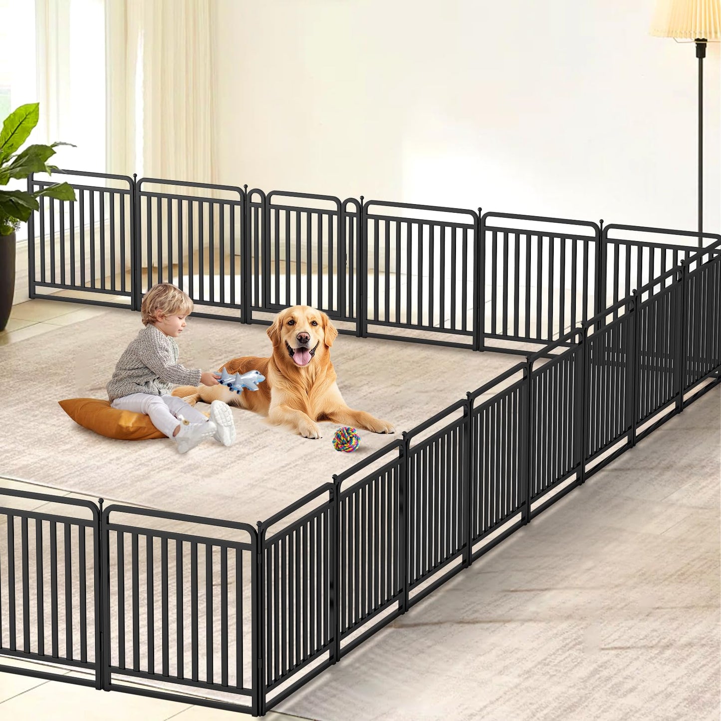 New Thickened Version Dog Playpen, 32 Inch Dog Fences for The Yard, Portable Outdoor Dog Playpen for Large/Medium/Small Dogs, Foldable Metal Dog Dlaypen, with Doors (16 Panels, 32 Inch)