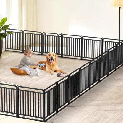 New Thickened Version Dog Playpen, 32 Inch Dog Fences for The Yard, Portable Outdoor Dog Playpen for Large/Medium/Small Dogs, Foldable Metal Dog Dlaypen, with Doors (16 Panels, 32 Inch)