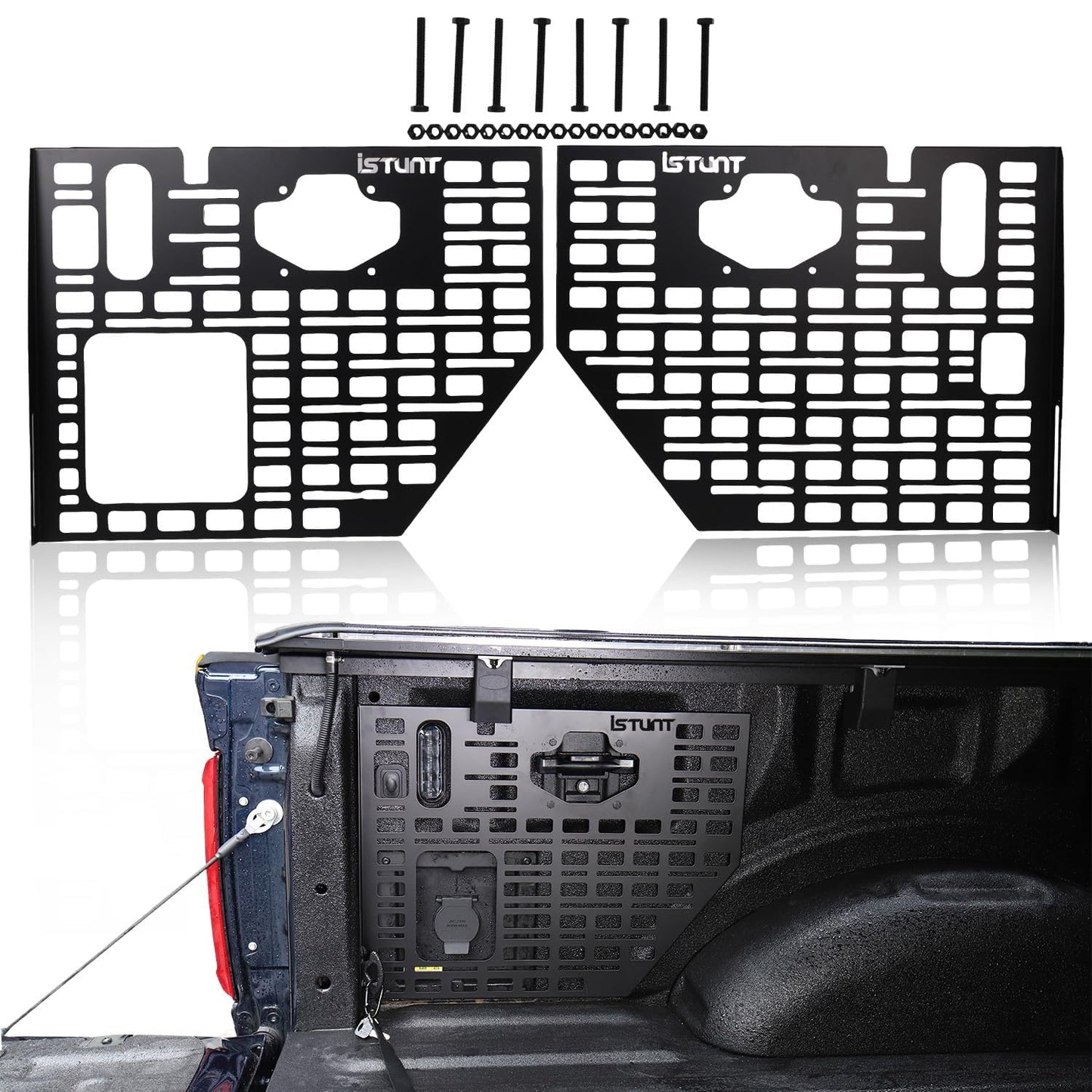 CICANPART Truck Bed Molle Panel Side Mount Storage Rack Rear Trunk Interior Carrier Cargo Luggage Organizer Horizontal Slot Black Compatible with Ford F150 2022 2023 2024 2025