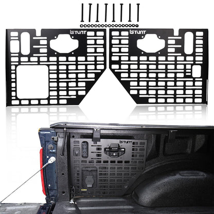 CICANPART Truck Bed Molle Panel Side Mount Storage Rack Rear Trunk Interior Carrier Cargo Luggage Organizer Horizontal Slot Black Compatible with Ford F150 2022 2023 2024 2025
