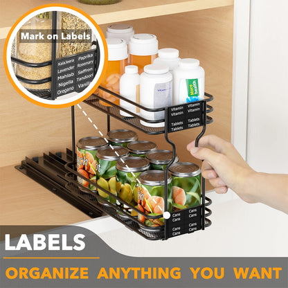 SpaceAid Pull Out Spice Rack Organizer for Cabinet, Heavy Duty Slide Out Seasoning Kitchen Organizer, Cabinet Organizer, with Labels, 4.5" W x10.75 D x8.5 H, 1 Drawer 2-Tier