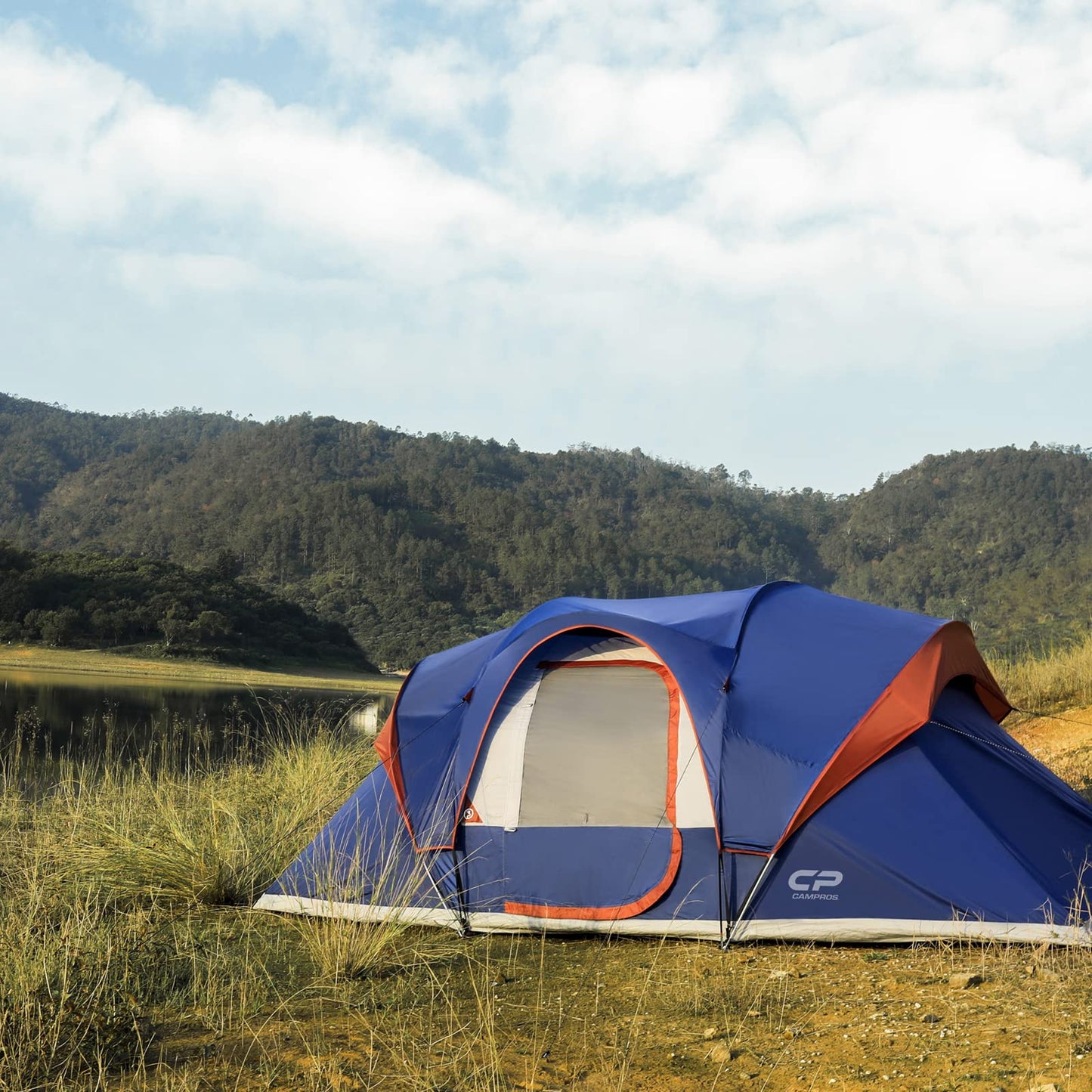 CAMPROS CP Camping Tent 10/12 Person Family Cabin Tent, 2 Room Water Resistant Waterproof Tent with Top Rainfly, 4 Large Mesh Windows, Double Layer, Easy Set Up, Portable with Carry Bag