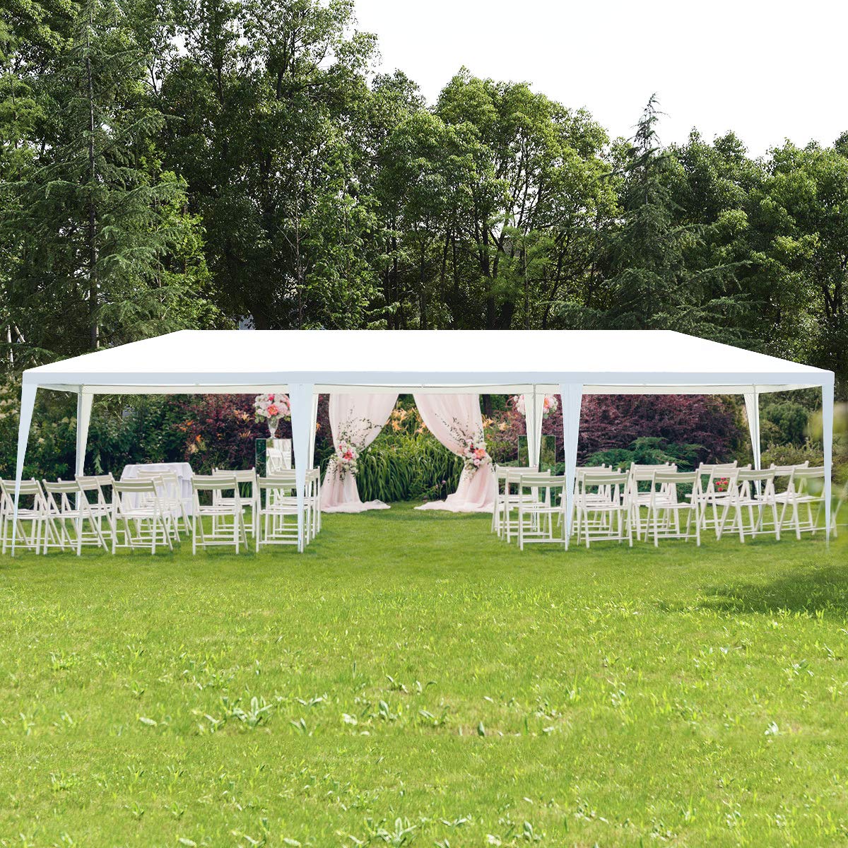 Tangkula Heavy-Duty 10'x30' Event Canopy with Removable Sidewalls, Waterproof Top & Ground Stakes - White Outdoor Wedding Party Gazebo