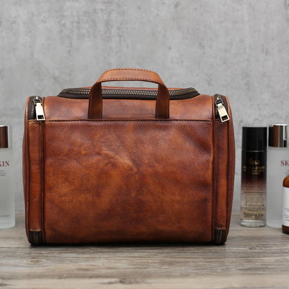 RC ROCKCOW Toiletry Bag For Men, Genuine Leather Toiletries Organizer, Large Travel Hanging Toiletry Bag Water-resistant Bathroom Shaving Kit for Cosmetics, Makeup Case Travel Dopp Kit