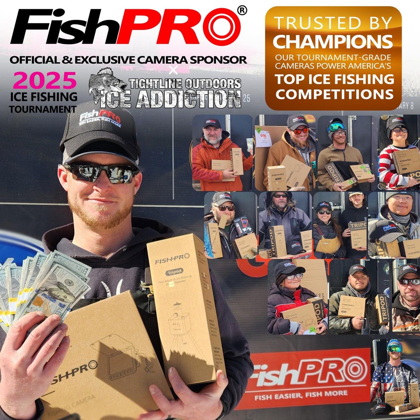 [FishPRO® 2026 Upgrade] Underwater Fishing Camera 1200TVL, 7'' Ice Fishing Camera Underwater[Aluminum Box], Fish Finder Ice Fishing Gifts for Men, IR+LED, 4,500mAh, 65ft
