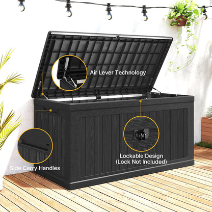 Skepphlay 260 Gallon Deck Box Extra Large, Outdoor Storage Box Lockable, Patio Storage Box Waterproof and UV Resistant, 440lbs Load Capacity for Garden, Patio, Pool (Black)