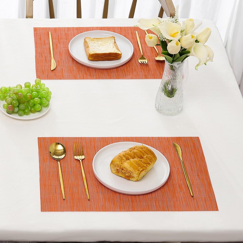 Leetaltree Orange Placemats Set of 12 - Heat Resistant Non-Slip Place mats for Dining Table, Washable Durable PVC Vinyl Woven Table Mats（Orange, 12）