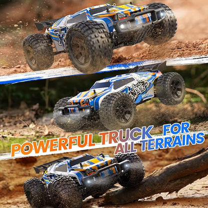 Holyton 1:10 Large High Speed Remote Control Car with LED Shell Lights 48+ KM/H 4WD Offroad Monster Truck for Adults &amp Kids Hobby RC Truck Vehicle 2 Battery Crawler Toy Gift for Boy