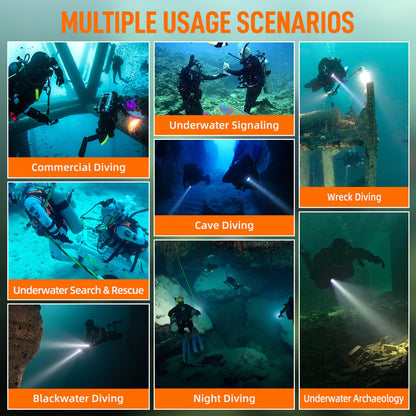 ORCATORCH ORCA7 Dive Light, 3000 Lumens SOS Signal Scuba Diving Flashlight, 6° Narrow Beam Underwater Torch, IP68 Waterproof Rated to 150M for Night Diving, Cave Exploration&Technical Scuba Gear (Red)