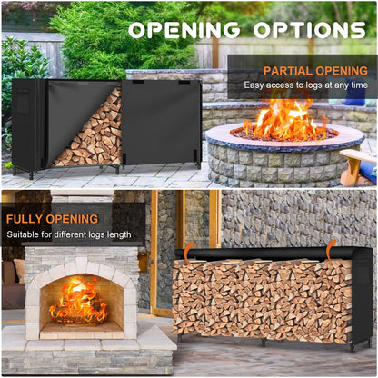 Gtongoko Fireplace Tools Set 4 Pcs 30 Inch Black Wrought Iron Bundle 8ft Firewood Rack Outdoor with Cover