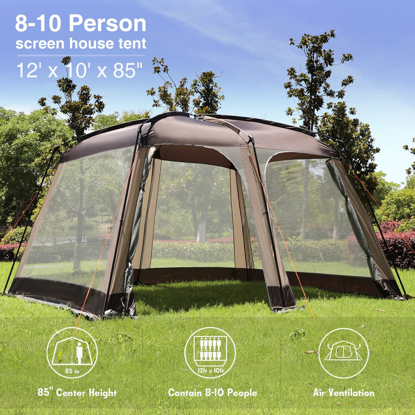 EVER ADVANCED 12' x10' Screen House Tent Netted Canopy Mesh Tents for Camping 8-10 Person Sun Shelter