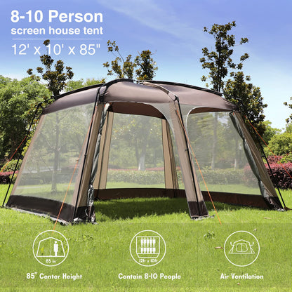 EVER ADVANCED 12' x10' Screen House Tent Netted Canopy Mesh Tents for Camping 8-10 Person Sun Shelter