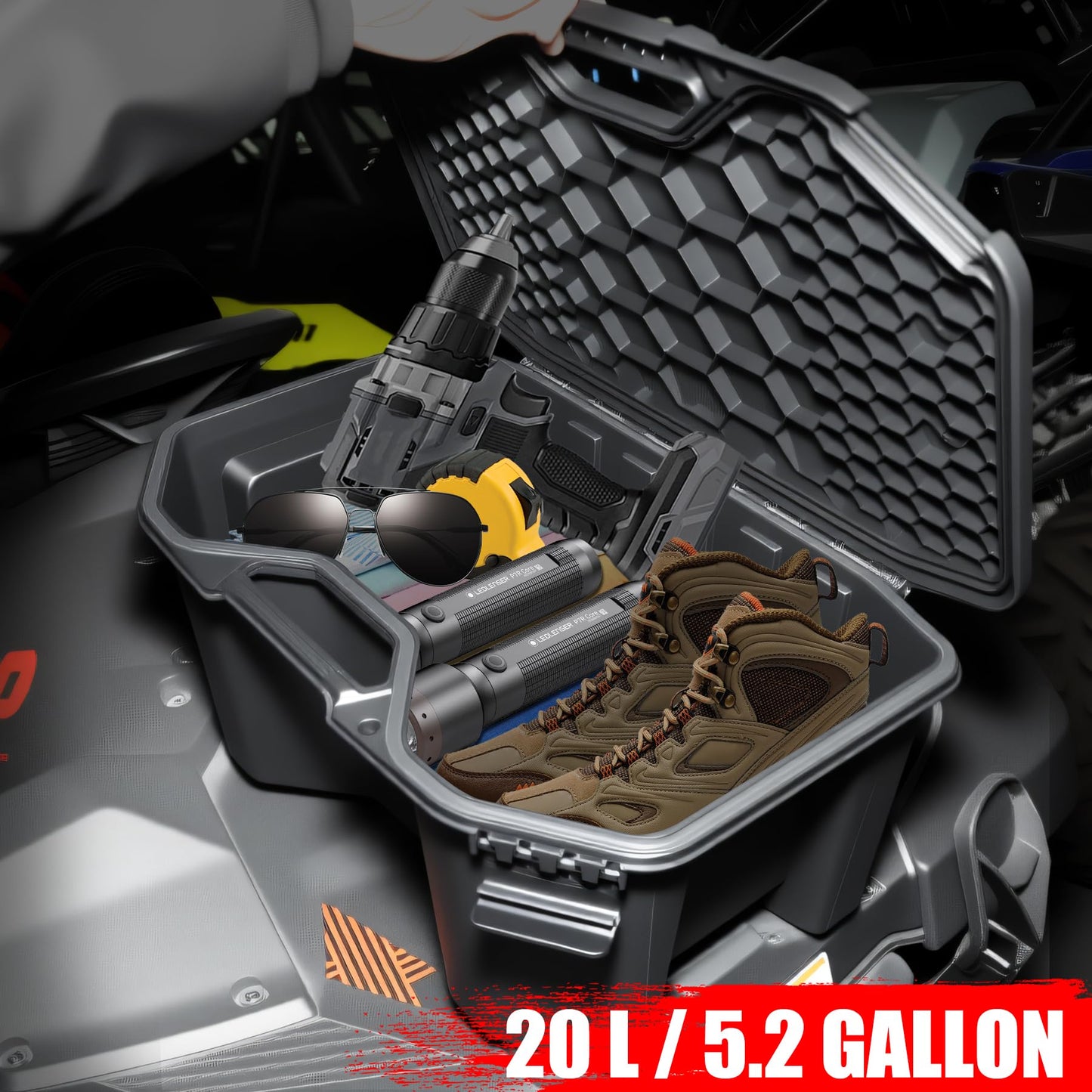 XATVXUTV 5.2Gal/20L Rear Modular Cargo Box for Can Am Maverick, Waterproof Rear Bed Tool Storage Box for Can Am Maverick X3 MAX, Trail, Defender, Commander Accessories, Replace OEM #715007112