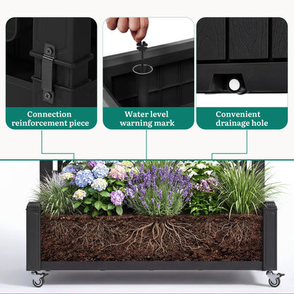YITAHOME 42.5x14.2x61 in Planter Box with Trellis, All-Weather Raised Garden Bed with Wheels & Drain Plug, Outdoor Privacy Screen for Climbing Plants Flowers Herbs, Black