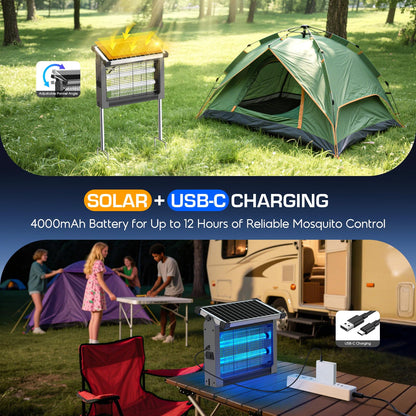 Solar Bug Zapper Outdoor Waterproof, 4500V High Power Cordless Mosquito Zapper with Smart Light Sensor, Dual Solar & USB Rechargeable Insect Killer for Patio, Garden, Backyard, Indoor & Outdoor Use