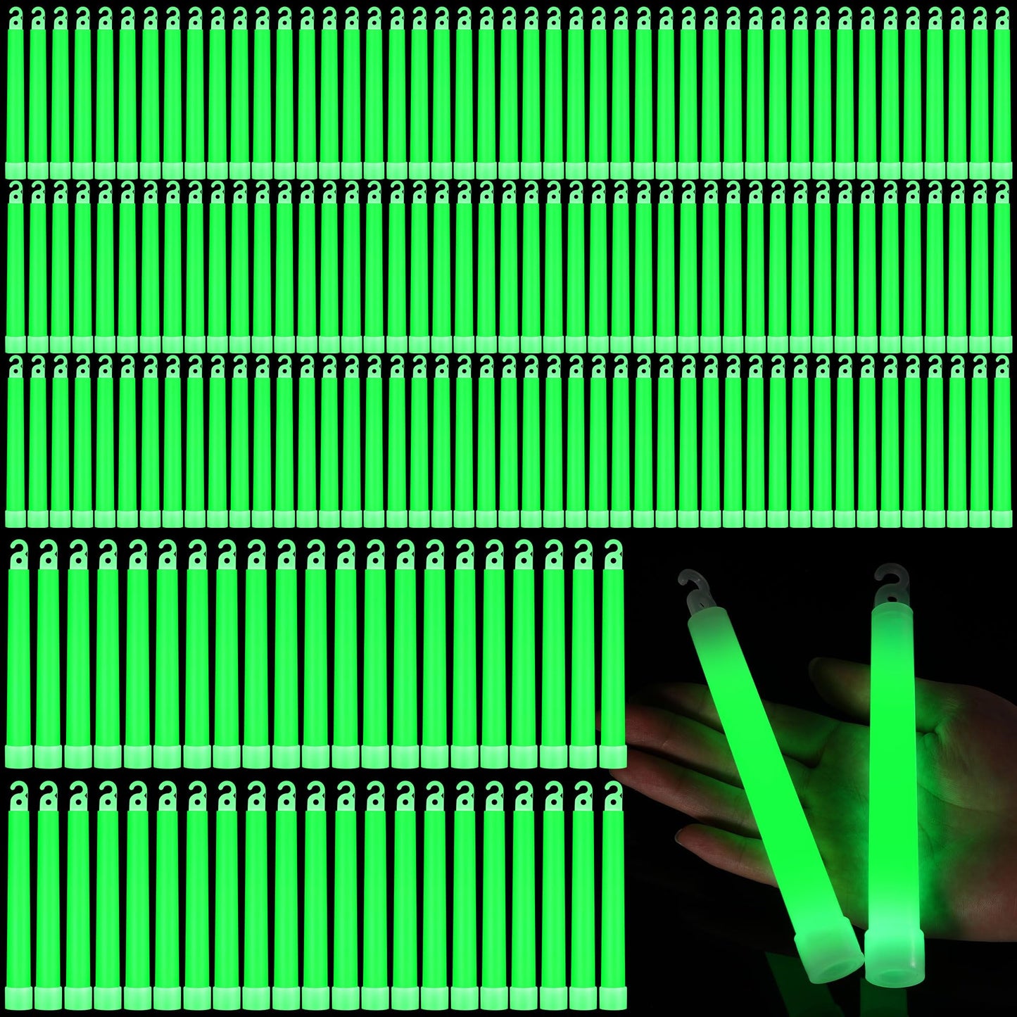 Sotiff 300 Pcs Bright 6 Inch Large Glow Sticks Bulk Emergency Glow in The Dark Sticks with 12 Hour Duration for Camping Hiking Outdoor Parties Activities Survival Storms (Green)